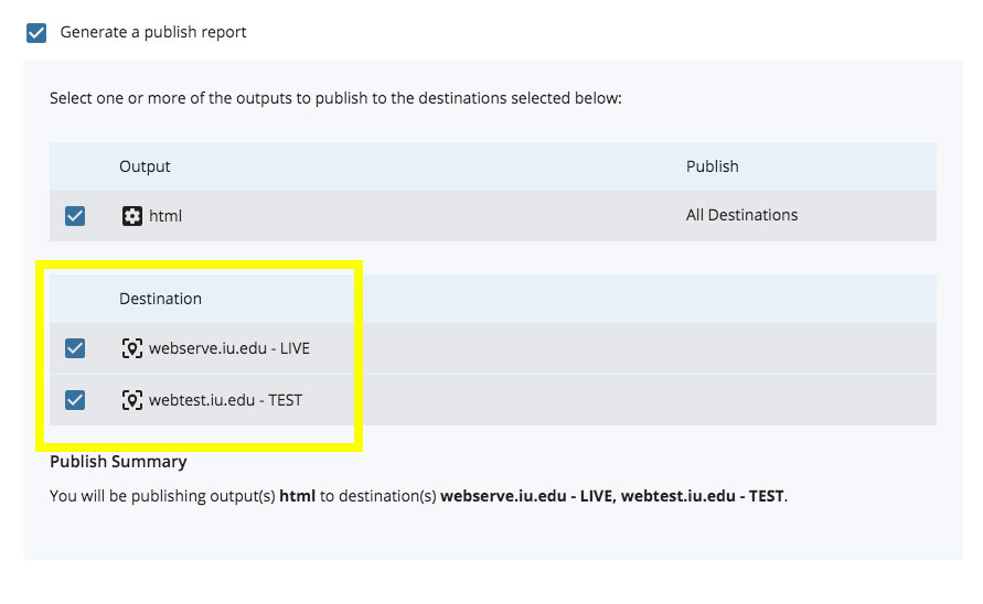 Publish live screenshot
