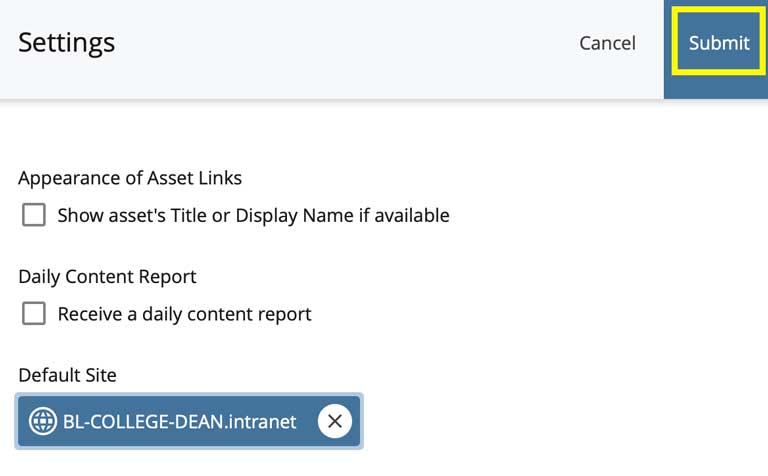 Screenshot submit default site