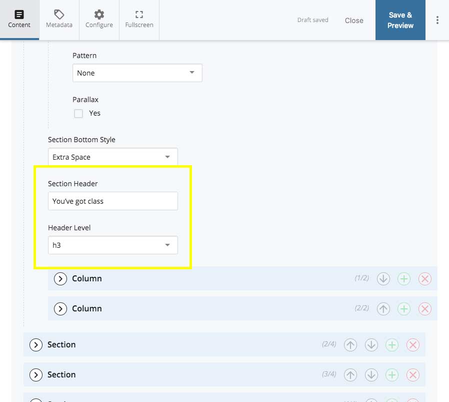 Section block screenshot